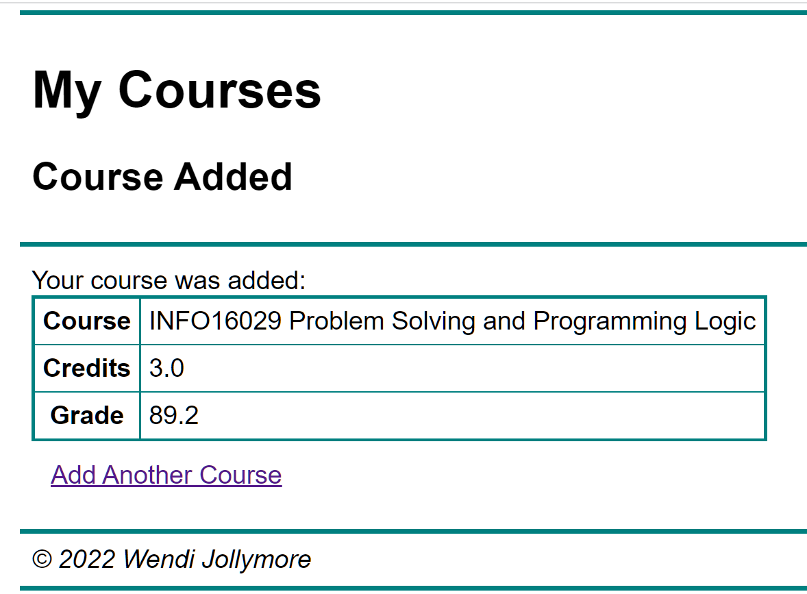 newly added course info