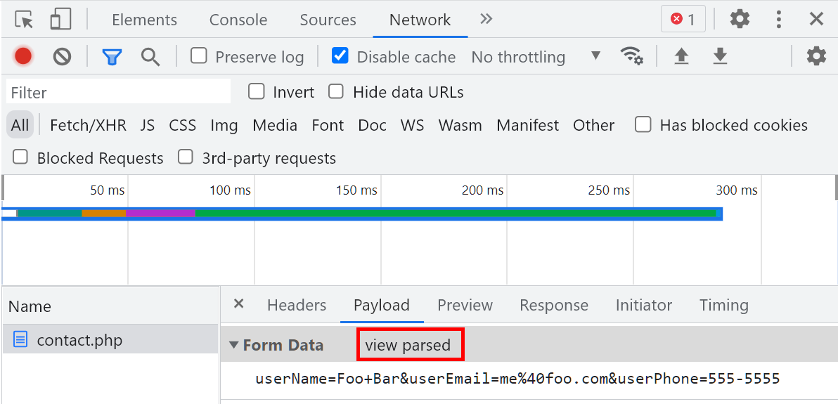 clicking view source shows the query string in its raw form